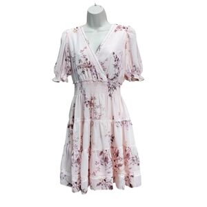 Taylor Floral Wrap Mini Dress in Light Pink